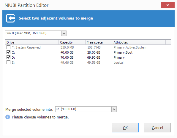 ボリュームを選択